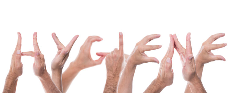 lot of hands form the word hygiene